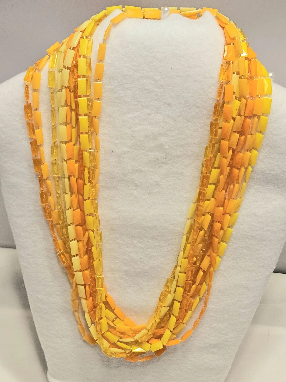 Vintage 1960s Mod MultiStrand Lucite Bead Necklace Vibrant Orange & Butterscotch